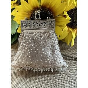 Vintage Beaded Evening Bag Purse with Seed Pearls/Sequins and Chain Strap